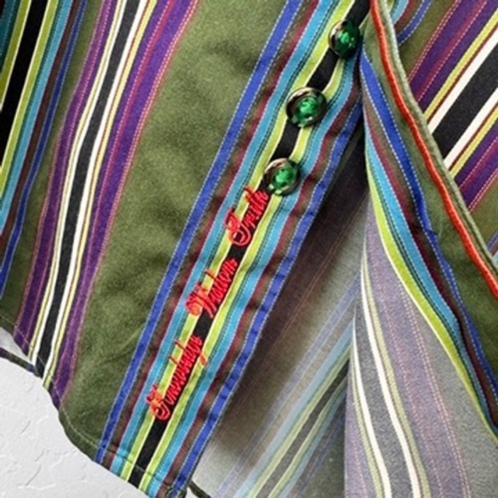 Robert Graham Mens XLarge Long Sleeve Button Up Shirt Green Colorful Stripes - Picture 8 of 11